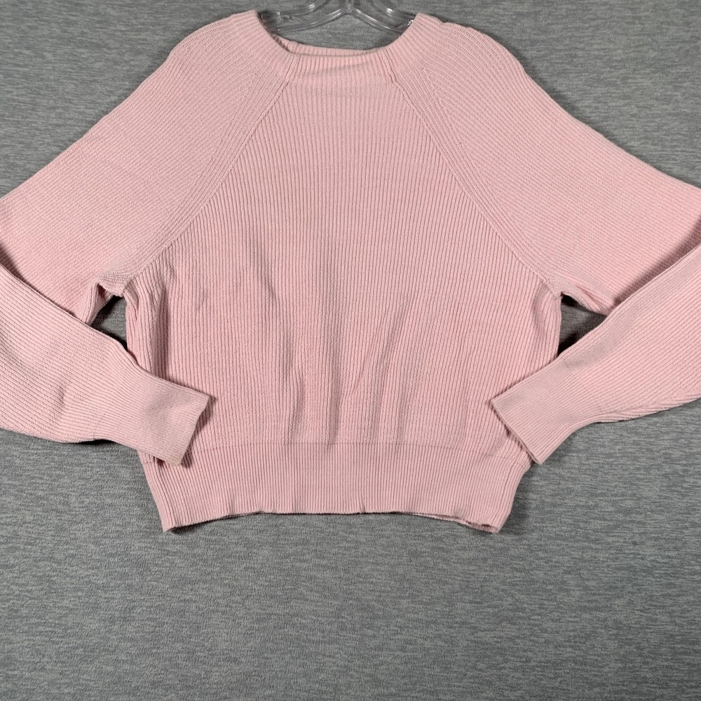 Free People Sweater Womens Medium Pink Ribbed Knit Raglan Crewneck Pullover - Picture 3 of 11